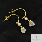 Rainbow Moonstone Earring, Gold Plated Earring, Raw Moonstone Earring, Flashy Moonstone Drop Earring, Pearl Earring, Boho Statement Jewelry